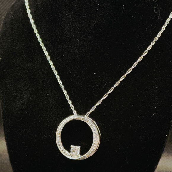 Sterling Silver White Sapphire And Natural Accent Diamond 16" Necklace VVS1 - Picture 3 of 4